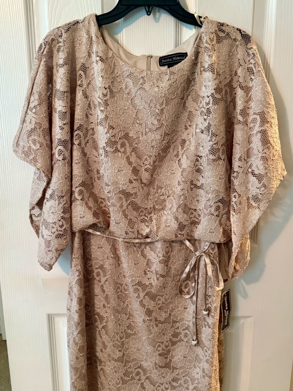 Jessica Howard Women's Petite Sequin & Lace Dolman-Sleeve Dress - Taupe - 12P